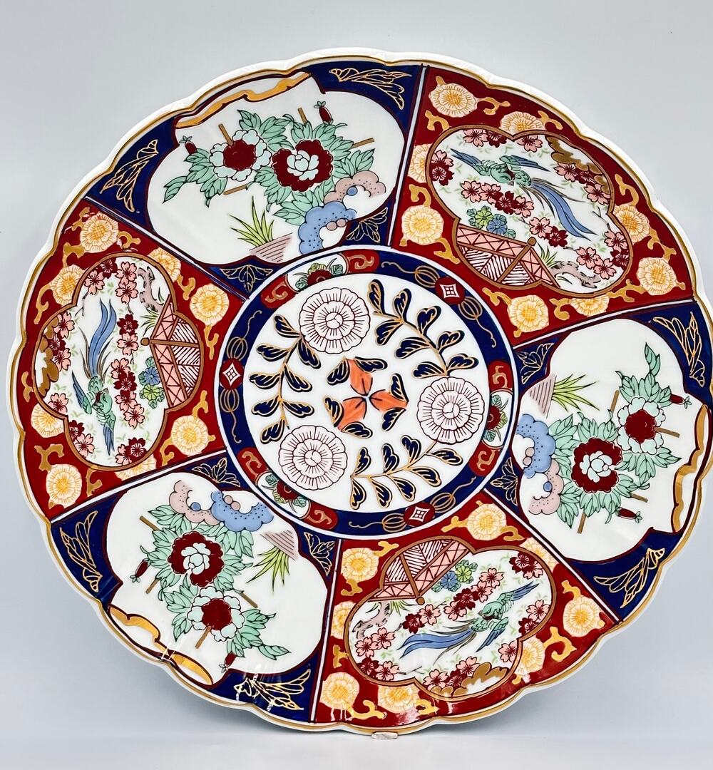 Antique Japanese Imari Floral Scalloped Porcelain Large Charger Platter